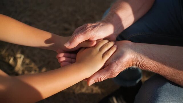 H&auml;nde jung und alt zusammen, Symbol Generationen