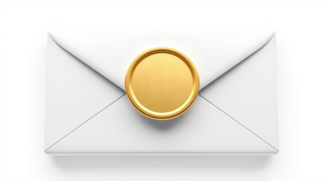 Closed envelope with golden seal. Simple design, flat lay presentation. Communication concept, official document imagery.