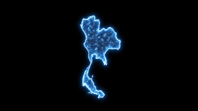 Glowing outline map of Thailand with digital particles