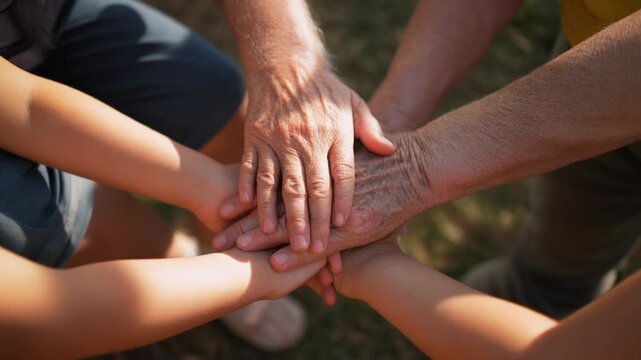 H&auml;nde jung und alt zusammen, Symbol Generationen