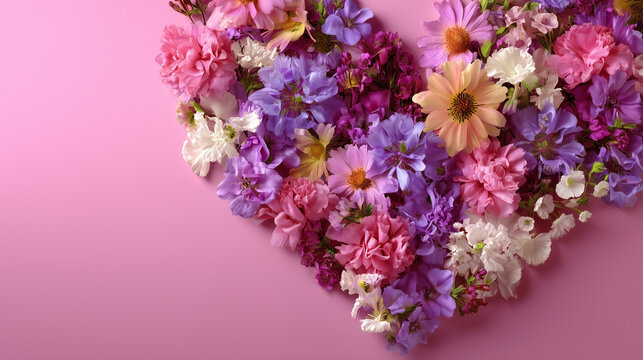 Soft pink background with a floral heart