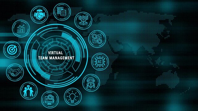  virtual team management concept animation. Business, Technology, Internet and network concept. animation video