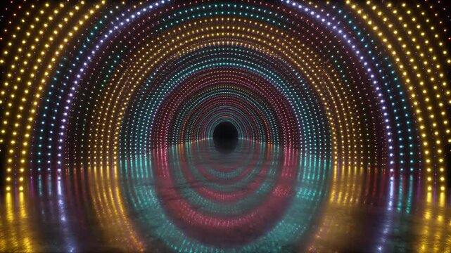 Futuristischer LED Lichttunnel in bunten Regenbogen Farben