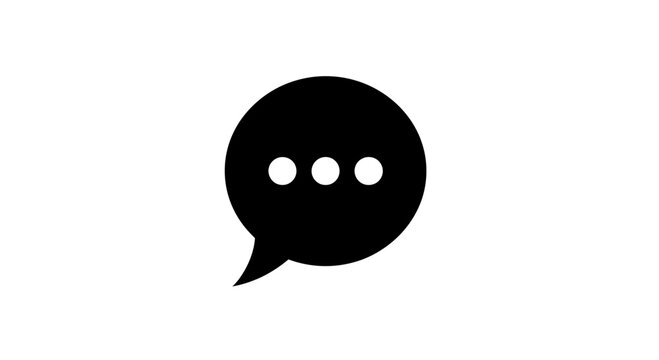 A simple black speech bubble icon with three white dots on a plain white background Abstrack background