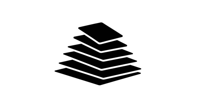 A black and white illustration of stacked rectangular plates on a plain background Abstrack background