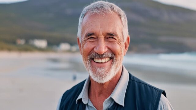 Gl&uuml;cklicher Senior am Strand 