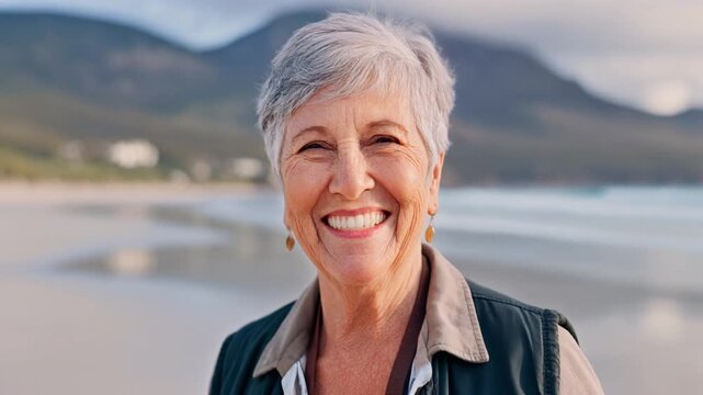 Gl&uuml;cklicher Seniorin am Strand 