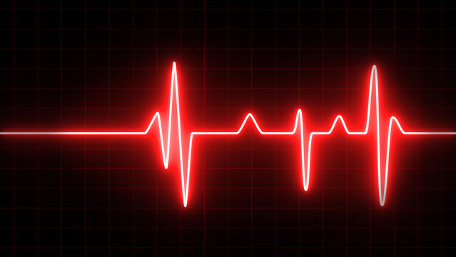 Red heartbeat ekg line on dark background, medical science technology, heart rate, vital signs