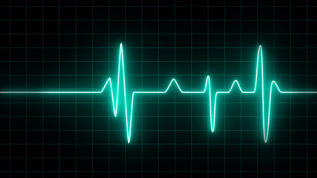 Teal heartbeat ekg line on dark background, medical science technology, heart rate, vital signs