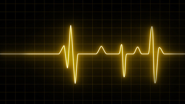 Yellow heartbeat ekg line on dark background, medical science technology, heart rate, vital signs
