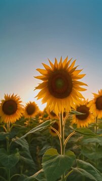 Sonnenblumenfeld im warmen Licht des Sonnenuntergangs
