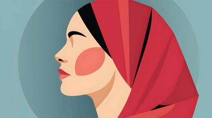Woman wearing red hijab profile portrait abstract flat female © srdesignhouse