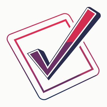 Bold stylized check mark inside square box with thick borders and perspective angle suitable for checklist icons or voting related design elements