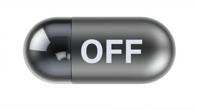 Gray capsule shaped button displays OFF. Shadow suggests slight depth, clean design, simple interface. Minimalist aesthetic.
