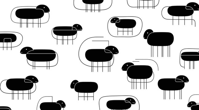 Abstract sheep icons arranged in repeating pattern on white, no seamless