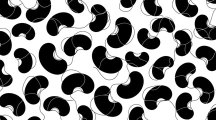 Fototapeta premium Abstract bean shapes repeating across white seamless pattern, no seamless