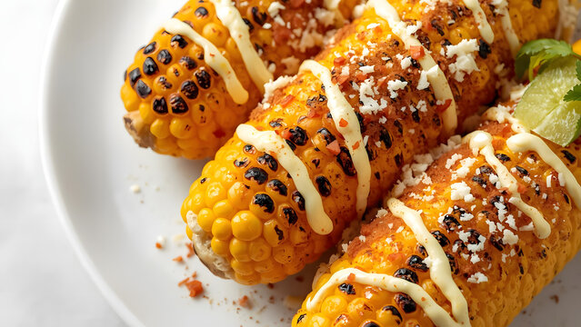 Grilled Corn on the Cob with Mayo, Cheese and Spices