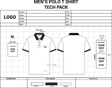 Men&rsquo;s Polo T-Shirt Tech Pack Template &ndash; Garment Technical Specification Sheet
