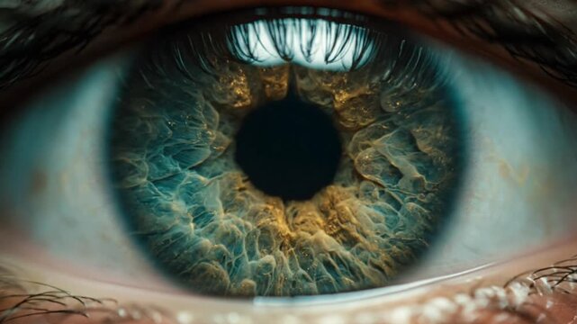Macro photograph of a human eye, showcasing intricate details of the iris and pupil in stunning clarity