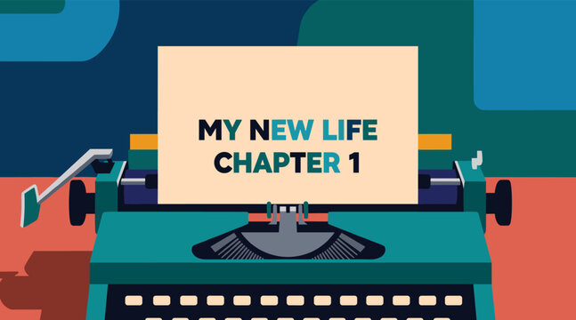 Typewriter with paper showing new life chapter text concept