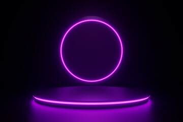 Neon Purple Circular Stage With Glowing Ring Above Minimal Futuristic Platform