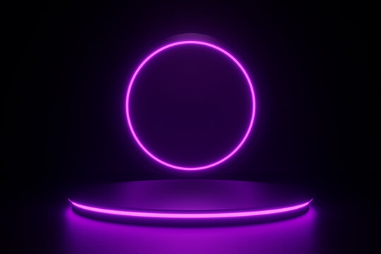 Neon Purple Circular Stage With Glowing Ring Above Minimal Futuristic Platform