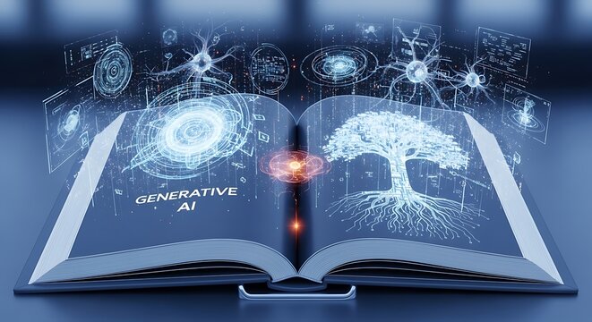 Generative AI Book Revealing Futuristic Technology and Knowledge.