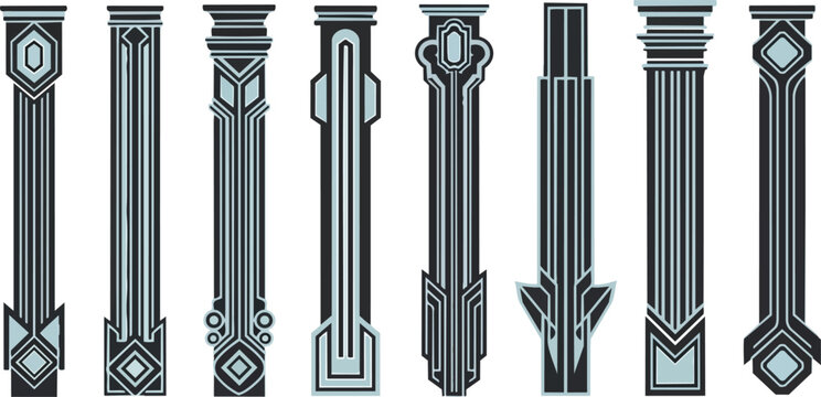Decorative column set with geometric patterns vector illustration