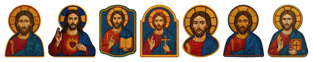 Fototapeta premium PNG Set of religious icon illustrations with gold accents, element set on transparent background