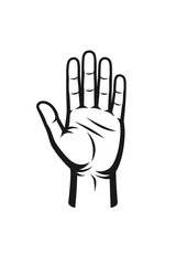 Obraz premium Black and white illustration of a hand with palm facing forward and four fingers raised
