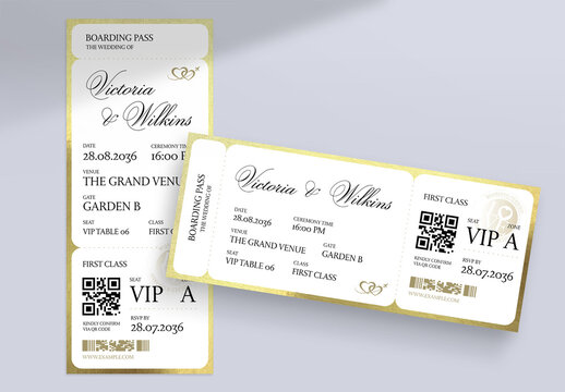 Wedding Boarding Pass Invitation Template, Airline Ticket Destination Wedding Invite & RSVP Card
