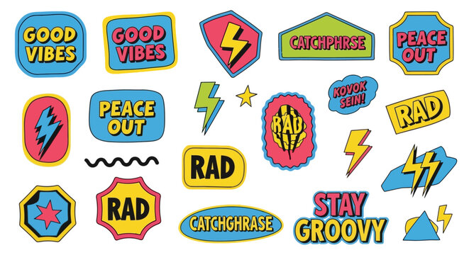 Vintage Retro Badges and Stickers with Positive Catchphrases Vector Set