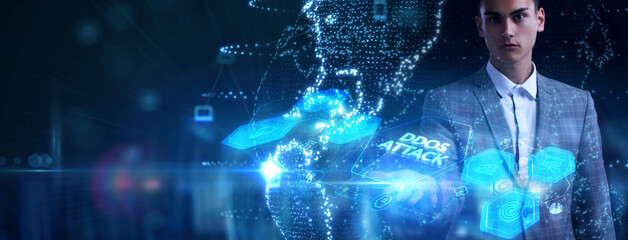 DDoS ATTACK inscription, online attack concept inscription, online security concept. © photon_photo