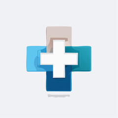 Fototapeta premium Medical cross healthcare symbol with layered blue and beige elements