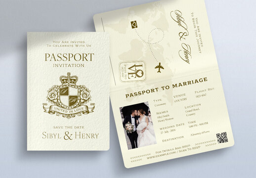 Destination Wedding Passport Invitation Template, Save The Date RSVP Card & Boarding Pass Invite