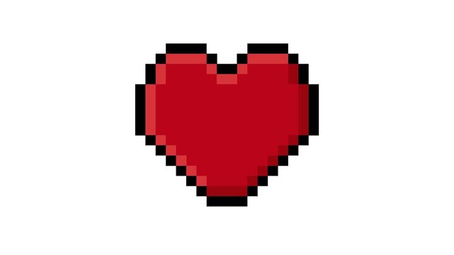 Vibrant red pixelated heart graphic illustration, symbolizing love, health, and classic video game nostalgia, presented in an iconic 8-bit digital art style