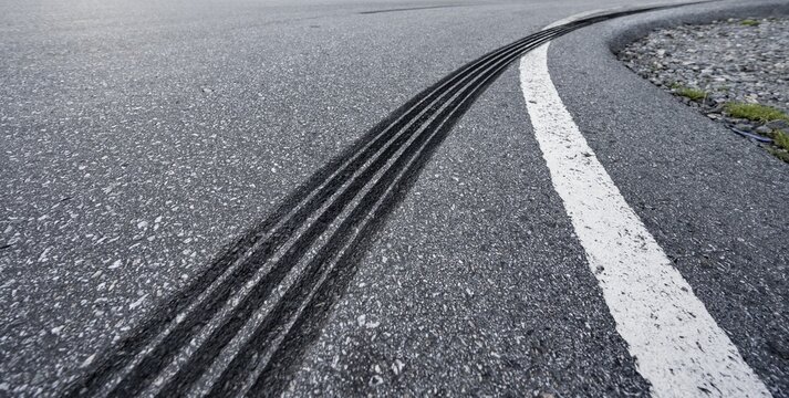 Tire tracks on a road, skid marks, Norway