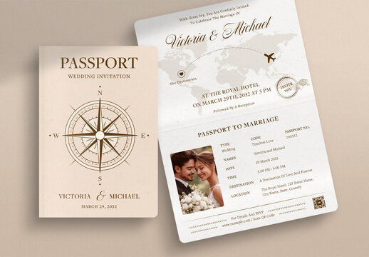 Passport Wedding Invitation Template, travel theme invite card, destination wedding stationery