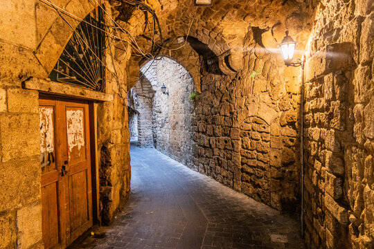 Narrow alley in the old town of Sidon, Lebanon