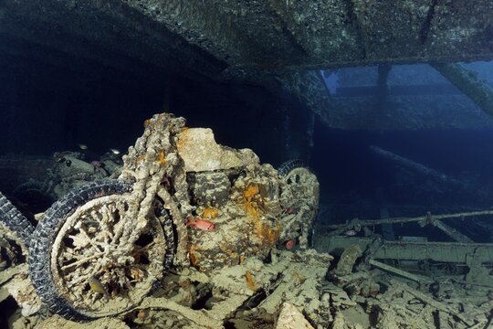 British Small Arms BSA M-20 motorcycle, shipwreck, SS Thistlegorm, Red Sea, Shaab Ali, Sinai Peninsula, Egypt