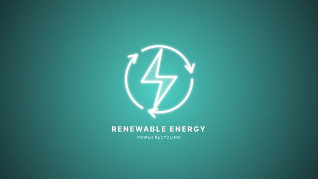 Renewable energy concept animation featuring a white glowing lightning bolt inside a rotating recycling arrow ring. Perfect for eco-friendly tech, power recycling, and green energy video projects.