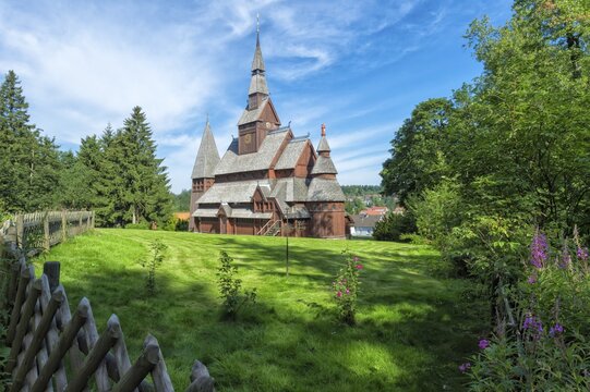 Gustav-Adolf-Stabkirche, protestant stave church,  Hahnenklee, Harz, Lower Saxony, Germany