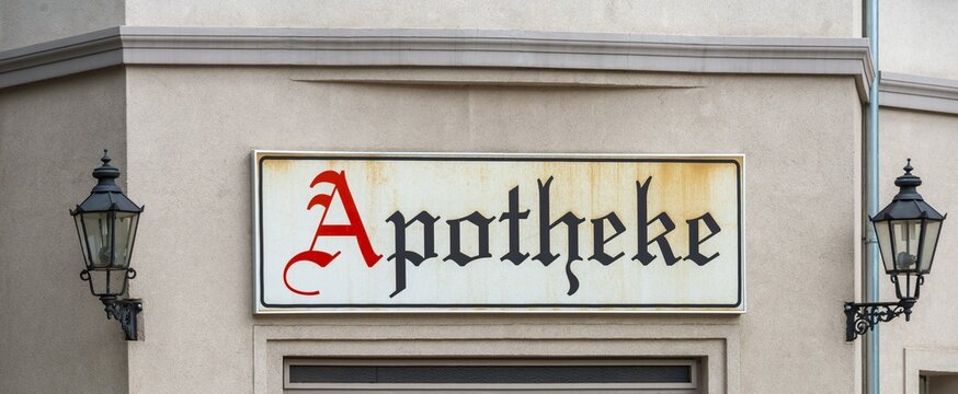 Sign pharmacy in old German print, Berlin, Germany