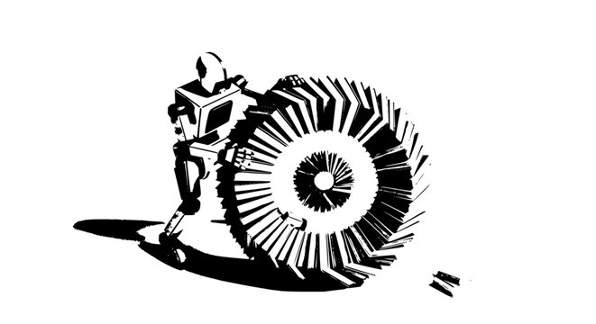 Man pushing jet turbine wheel industrial machinery engine mechanical worker