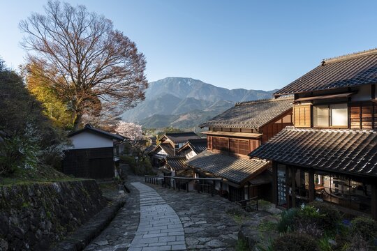 Historic village on Nakasendō street, Traditional houses, Magome-juku, Magome, Kiso Valley, Japan