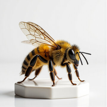 Close-up of a honey bee on a white surface