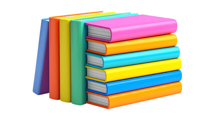 Naklejka premium A vibrant stack of colorful books, leaning and upright, on a black background