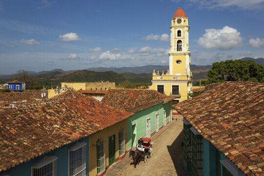 The bell tower of the Museo de la Lucha Contra Bandidos in the colonial old town, Trinidad, Cuba