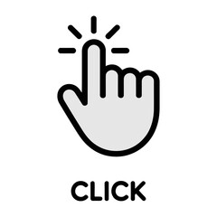 Obraz premium Vector graphic of a hand with finger pointing upward with the word click beneath it