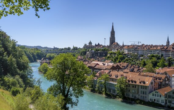 City view, view of the old town, Bern Cathedral, Nydegg district, River Aare, Bern, Canton of Bern, Switzerland